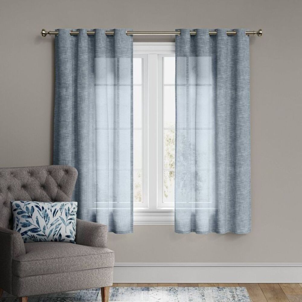 54"x95" Light Filtering Textured Weave Grommet Curtain Panel - Blue